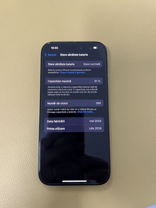 iPhone 15 Pro  Black 128GB 91% Sanatate Baterie