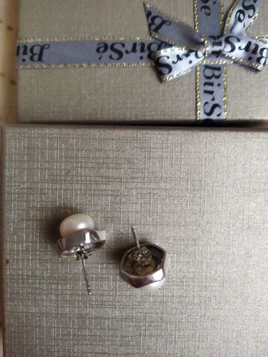 Сребърни обеци сладководни перли с цирконий 925