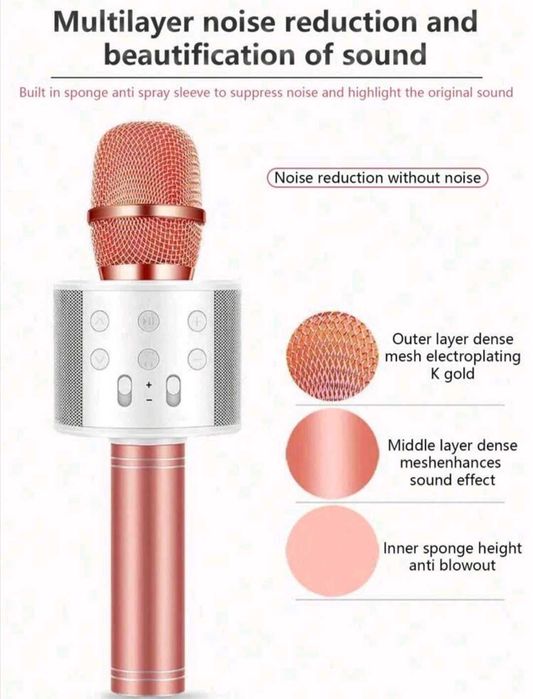 Професионален безжичен караоке микрофон с bluetooth Розов и Черен