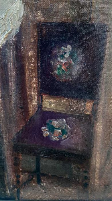 Tablou vechi - interior stil baroc - semnat