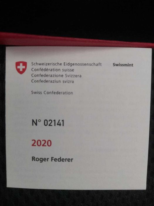 Златна монета Roger Federer 50 Fr , Роджър Федерер, 50 шв. франка