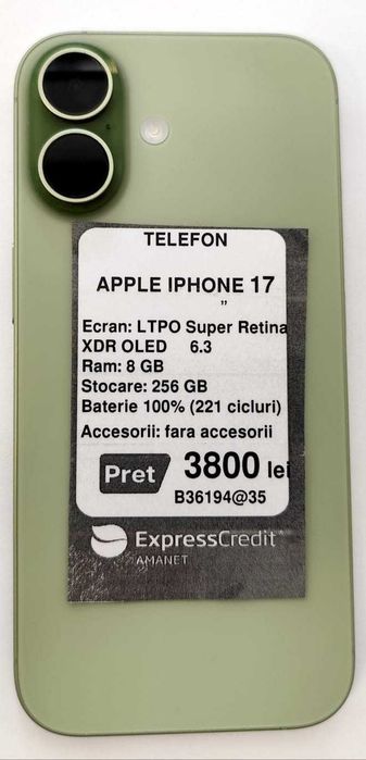 (AG35)  Telefon iPhone 17    256GB    B36194 - Garantie 2 ani!