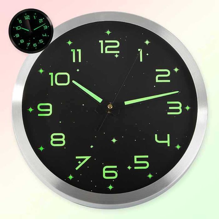 Флуоресцентен стенен часовник 30 см със светещи в тъмното цифри