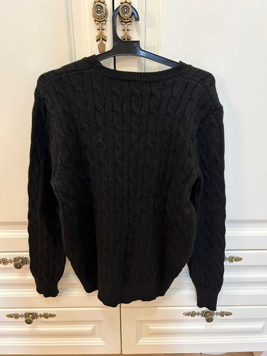 Pulover Ralph Lauren negru, model cablu, logo roșu – mărimea M