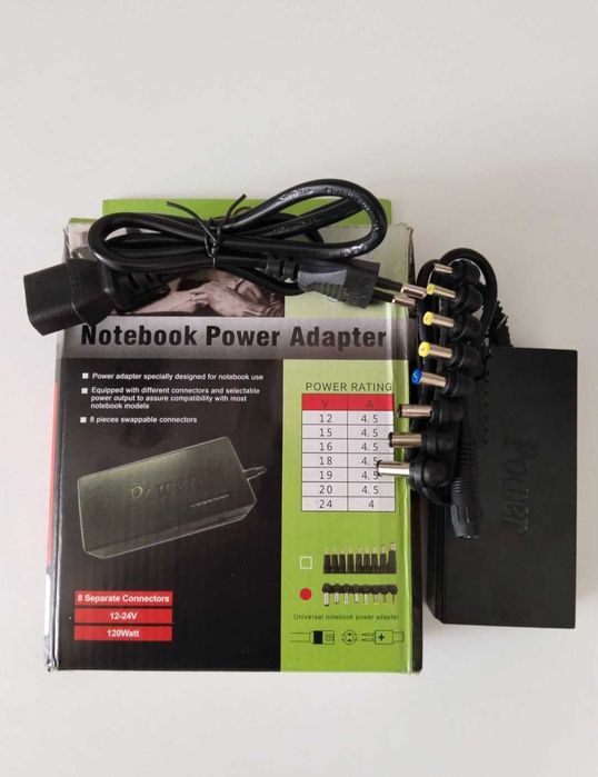 Универсално зарядно за лаптоп 120W, DC12/16/18/19/20/24V, черно