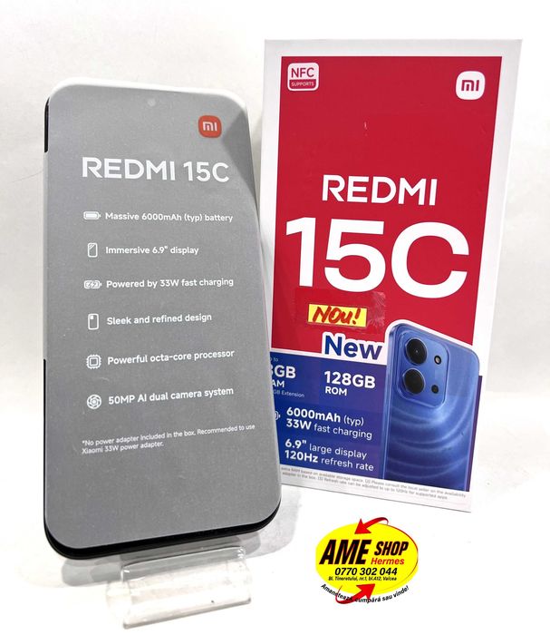 Xiaomi Redmi  15C, Midnight Black, 128GB/4+4GB, garantie, NOU!