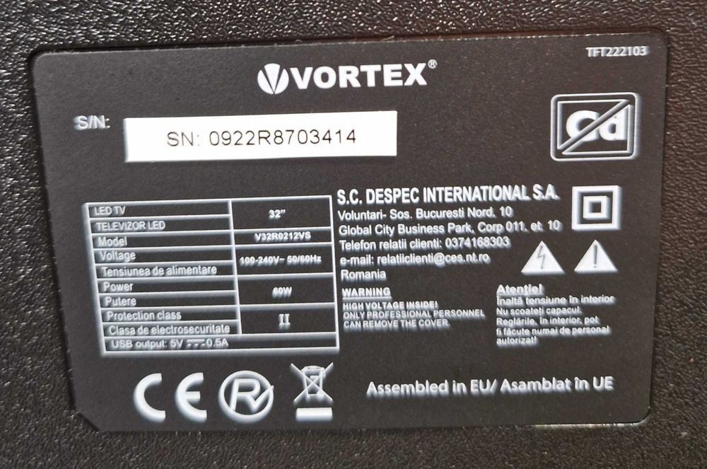 Televizor LED Smart Vortex HD Model V32R0212VS, diagonala 81 cm