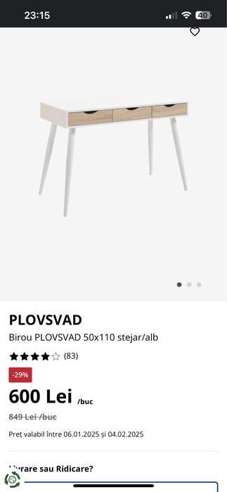 Birou PLOVSVAD 50x110 stejar/alb Jysk