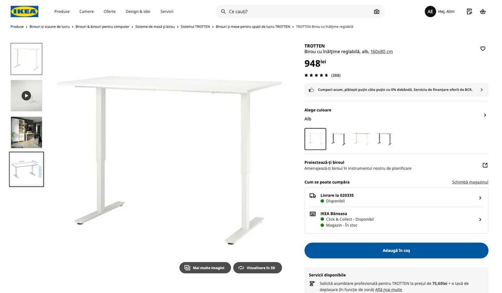 Birouri reglabile pe înălțime IKEA TROTTEN 160x80 cm – ALB – ca noi! 5 Bucati