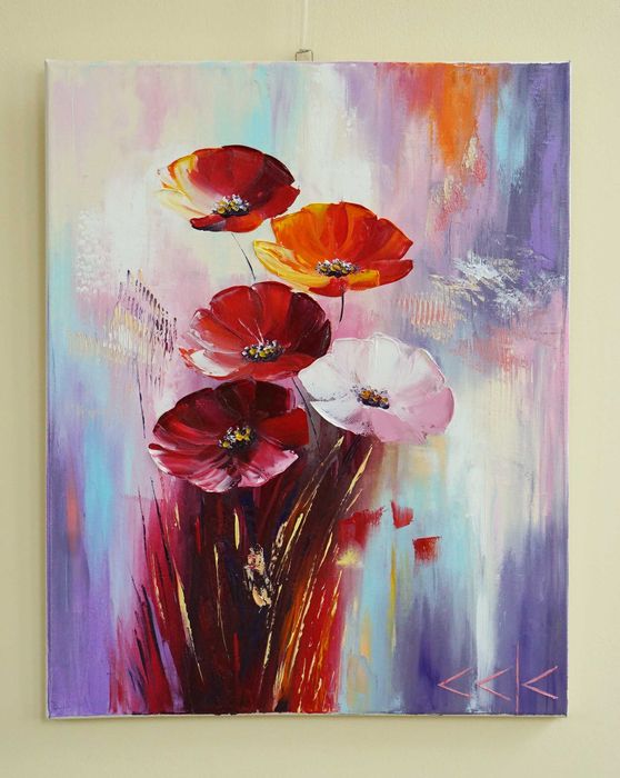"Макова нежност" Картина 50х40 см, Маслена живопис с шпакла
