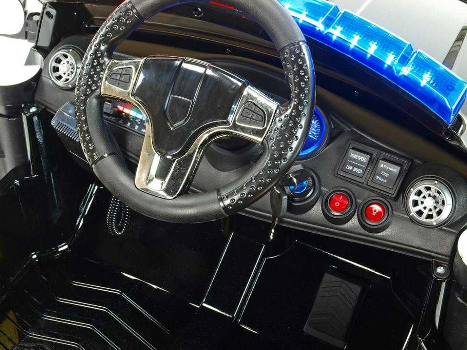 Masinuta electrica pentru copii Nichiduta Police Patrol Black 70W cu girofar politie si statie, unitate audio cu display baterie, USB sistem troller