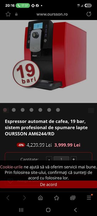Vând aparat cafea profesional oursson
