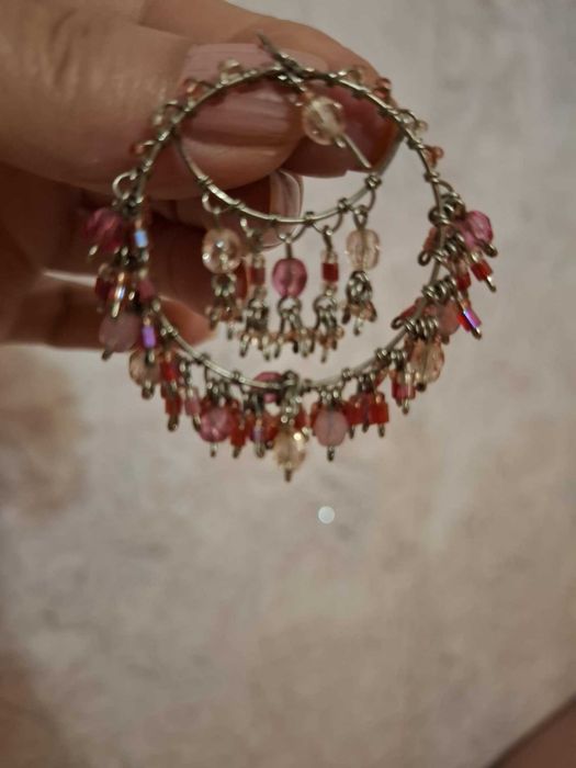 Дамски Обеци с розови камъни