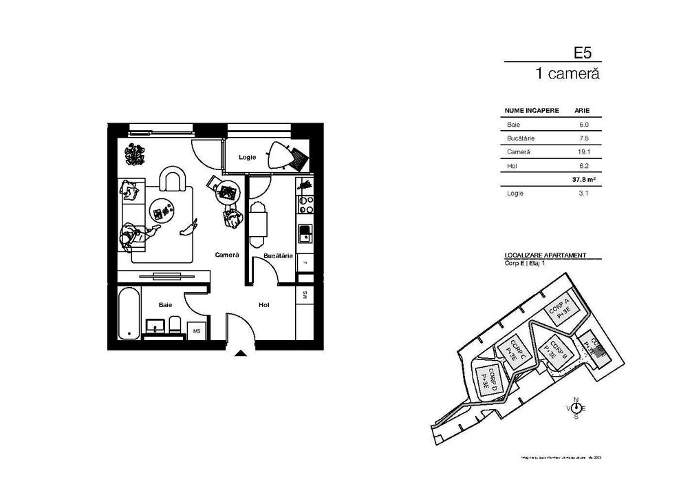 Apartament 1 camera,etaj I, str. Stuparilor, nr. 6, Timisoara