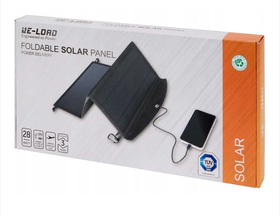 Сгъваемо соларно зарядно 28W 4600mAh USB-A USB-C сгъваем слънчев панел