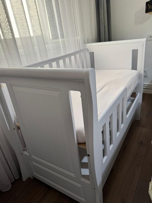 Patut bebelusi pat copil + saltea, reglabil inaltime (lemn)