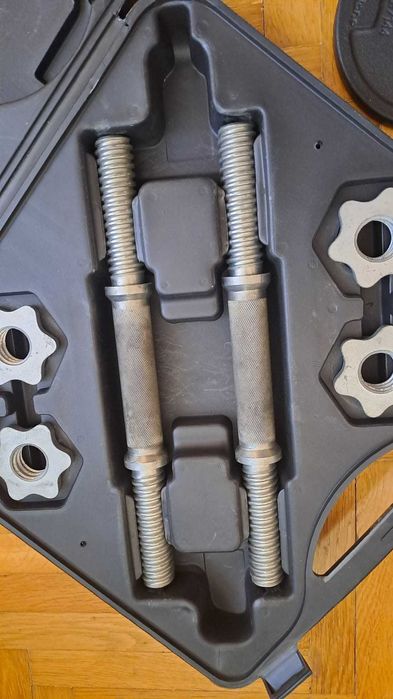 Kit de gantere cu greutate reglabila + 4 discuri 5kg fiecare