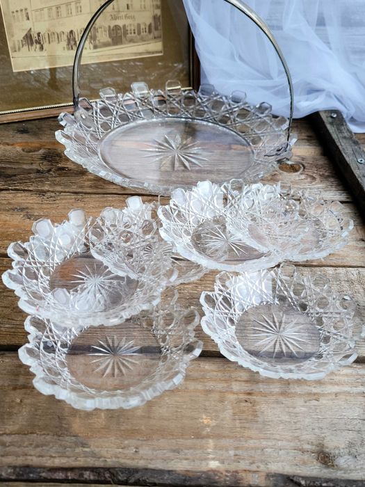 Антикварен комплект кристал и сребро