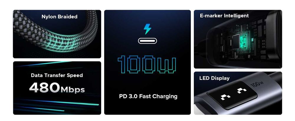 UGREEN UNO L509 Кабель USB-C to USB-C с LED-дисплеем for iPhone 16 17