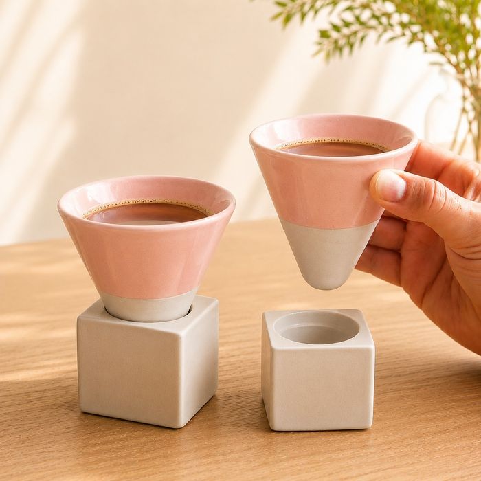 Vand set 2 cesti conice de cafea, ceramica 130 ml