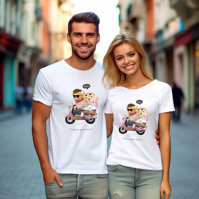 Тениски за двойки с Мечета. Забавни тениски за Влюбени, You and Me