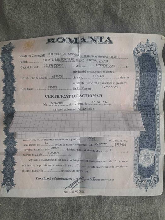 Vand 3 certificate de actionar