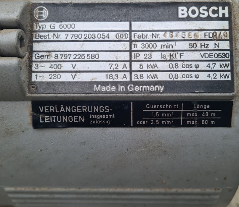 Агрегат генератор Bosch G 6000