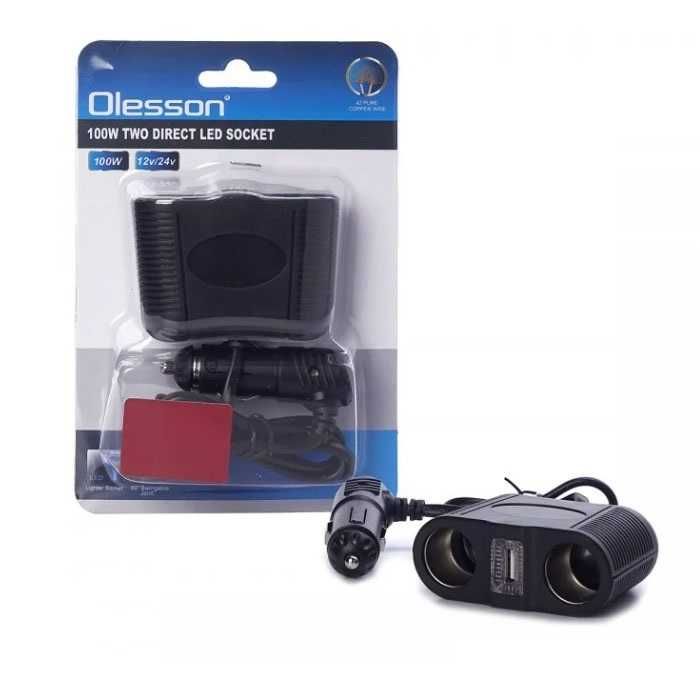 Разклонител за запалка Olesson 2-ка+USB 1645