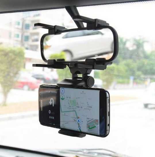 Стойка за телефон върху огледалото за обратно виждане на автомобил