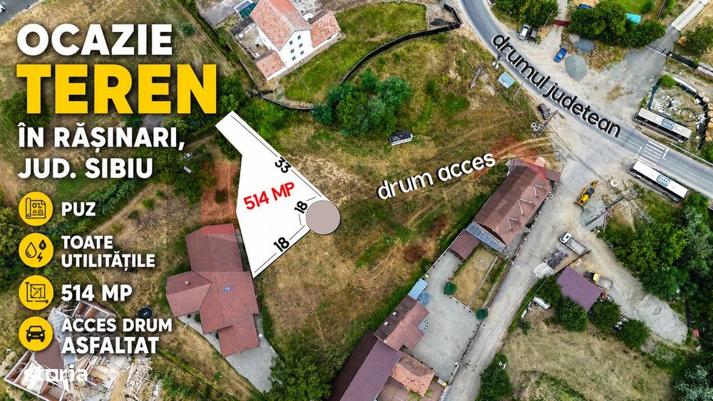 Teren 514 mp | Acces asfaltat | Utilități | PUZ  | Rășinari | VIDEO