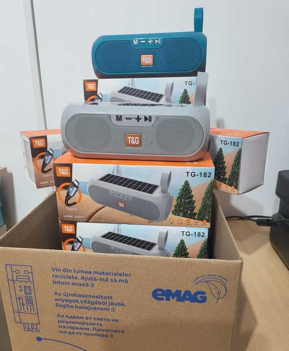 Boxa portabila - TG 182, Bluetooth 5.0, Panou Solar IPX6 Radio FM Bass Puternic, Stick Usb Jack 3,5 Baterie 1200 Mah