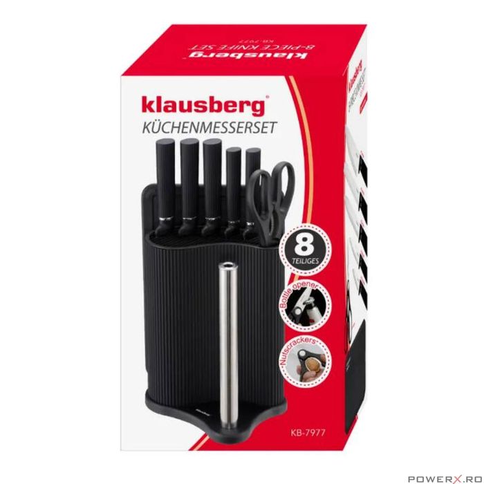 Set de cutite 8 piese cu suport, negru, otel inoxidabil, Klausberg