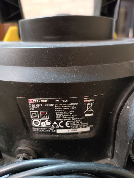 Прахосмукачка за Сухо и Мокро Почистване PARKSIDE 1300W 19.8L ИНОКС PWD 20 A1