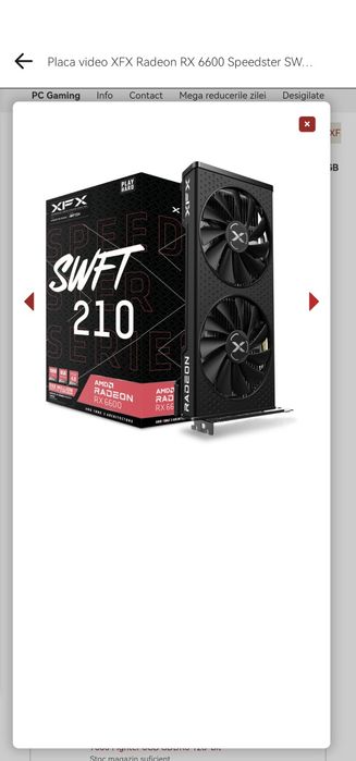 Vând sau  Schimb  Placa video  XFX Radeon RX 6600 Speedster SWFT 210 C