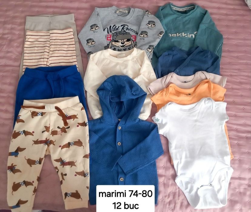 Lot hăinuțe bebe, mărimi 74-80/ 12 buc NEGOCIABIL