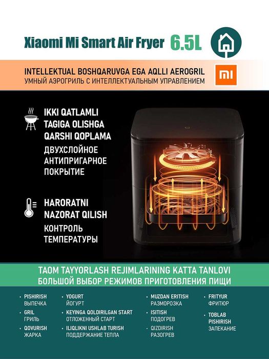 Умный аэрогриль Xiaomi Mi Smart Air Fryer фритюрница GLOBAL, 6.5 л