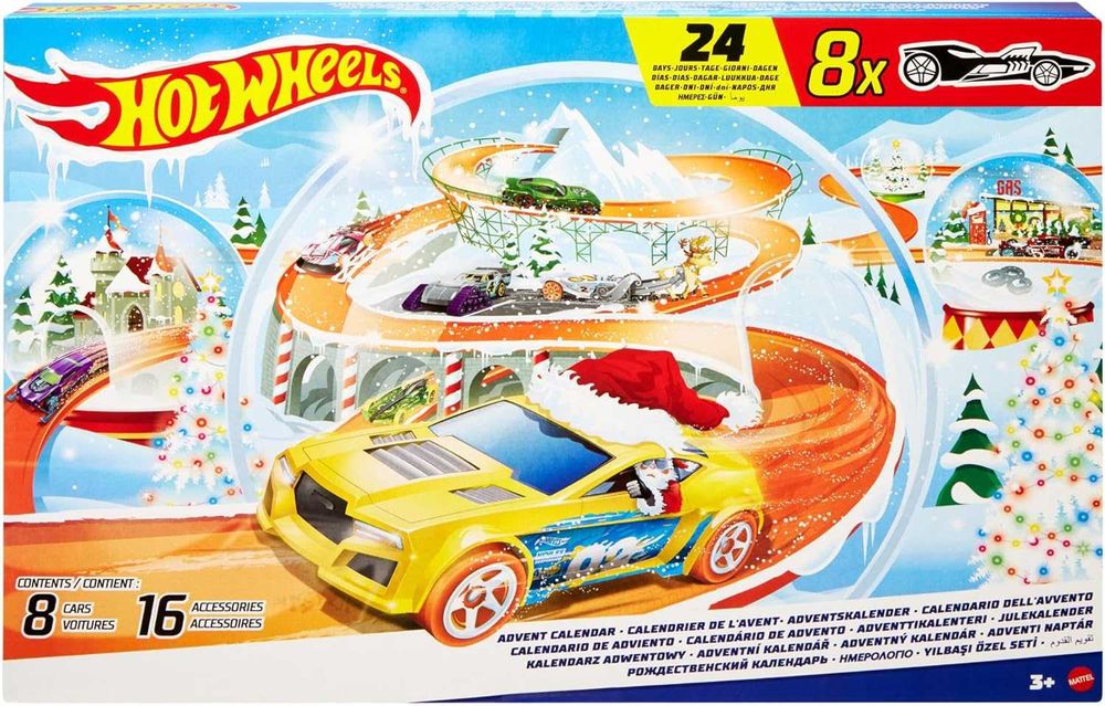 Коледен Календар Hot Wheels 8 коли Хот Уилс 16 аксесоара Адвент календар с изненади