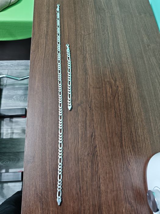 Масивен мъжки сребърен комплект синджир и гривна 925 проба,126грама
