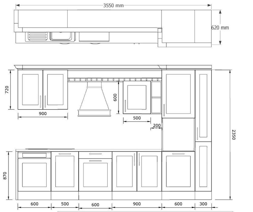 Mobilier de bucatarie cu usi din lemn