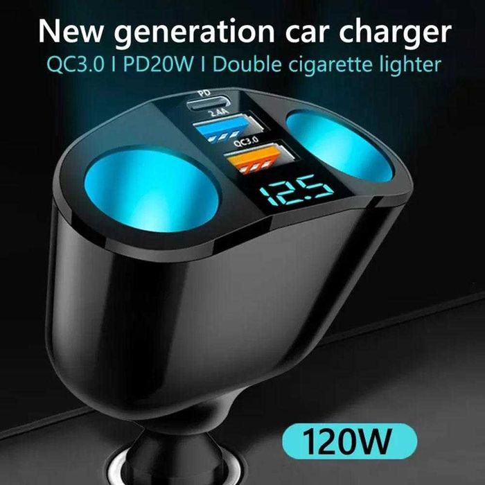 Adaptor bricheta auto, 2 in 1 Afisaj voltaj, 2 USB QC3.0. Nou ambalat!