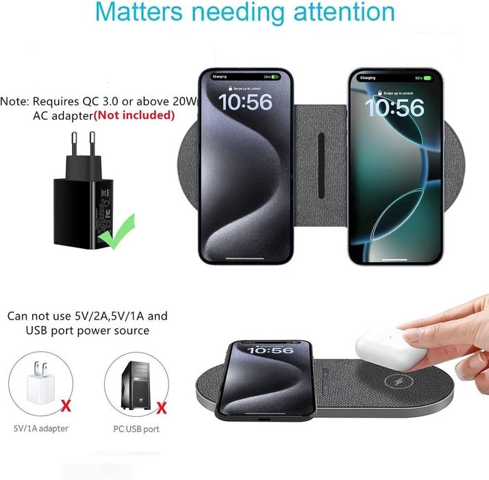 Incarcator wireless dublu 40W fast charge telefon + casti