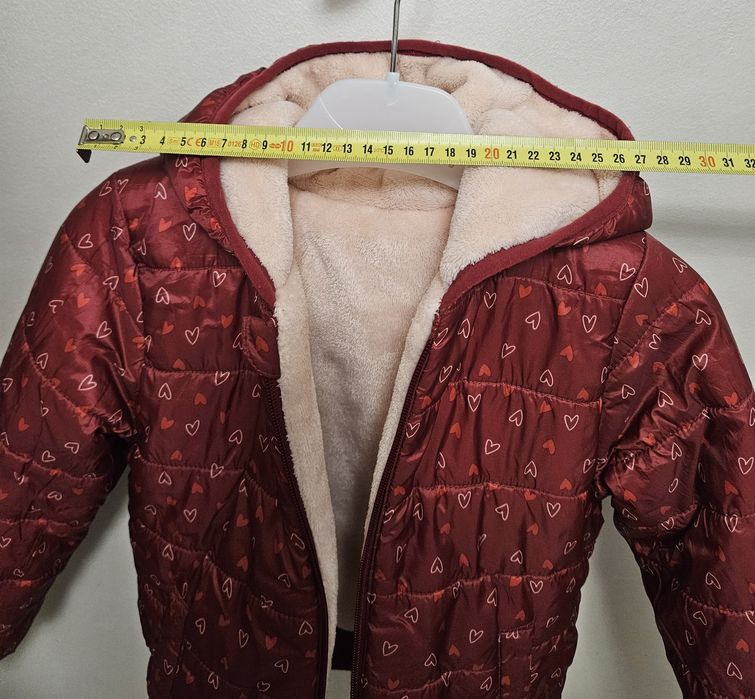 Geacă copii 4–5 ani, față dublă + captușeală pufoasă, bordo