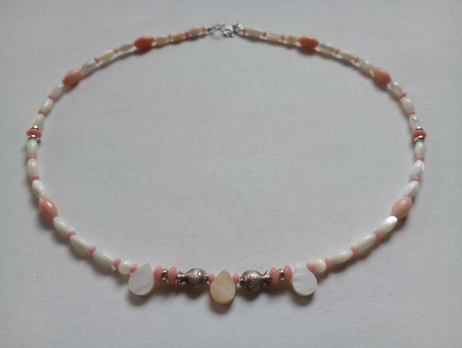 colier argint,coral si sidef natural.fin,delicat