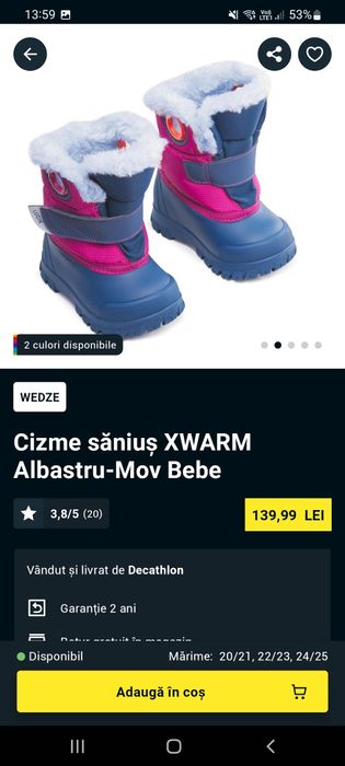 Vand ghetute zapada marime 22/23 Decathlon