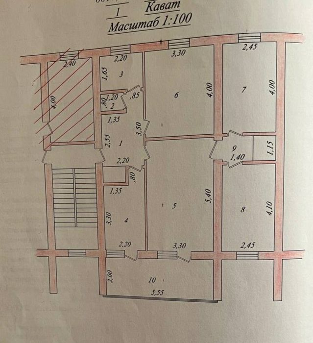 Продается квартира 4/1/4 в центре Кибрая.