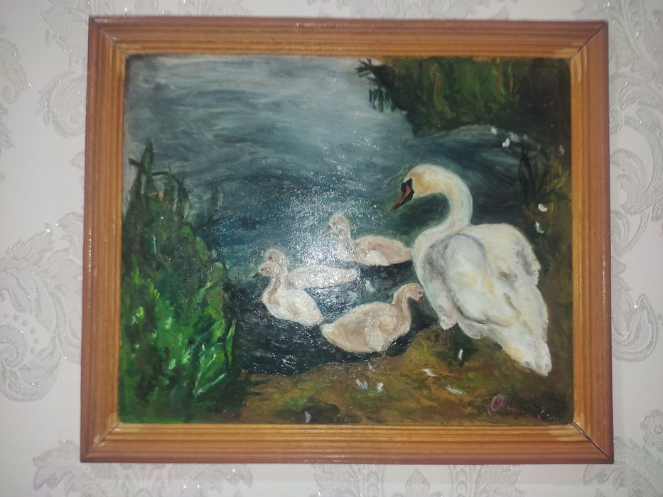 Картина, масло (лебеди)