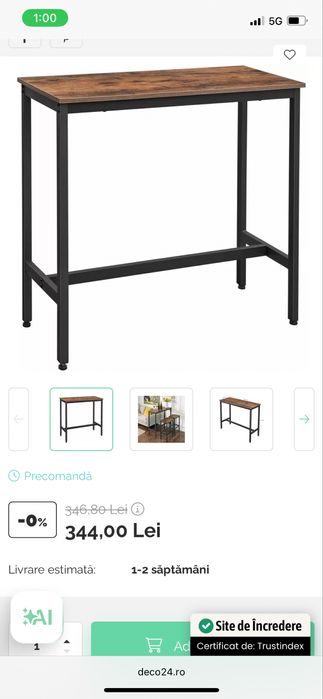 Masă de bar cu picioare reglabile