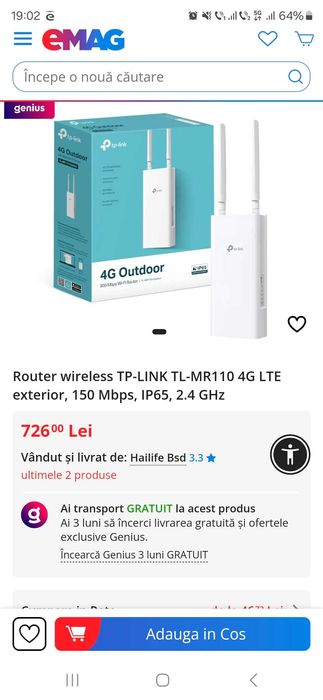 Router TP-LINK TL-MR110 4G LTE exterior, 150 Mbps, IP65, 2.4 GHz