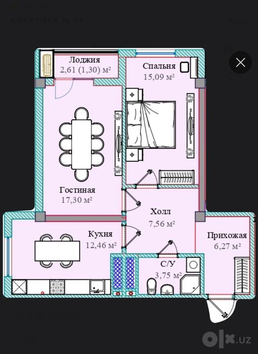 Квартира 2-х комнатная, 67 м², Б-блок