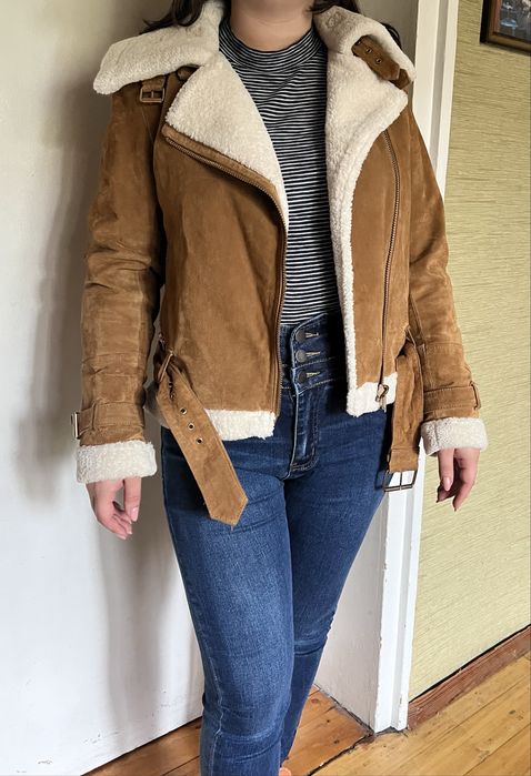 Дамско кожено яке кожух на Zara Зара от естествена кожа